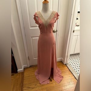 ASOS Wedding Lace Applique Delicate Strap Maxi Dress blush pink